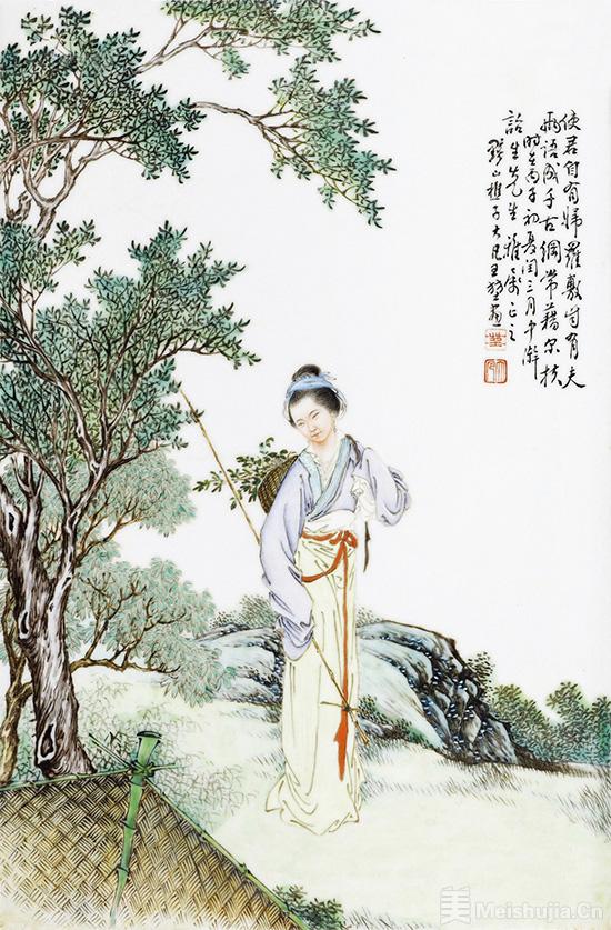 中国古美術 磁器板 瓷板画 民国 珠山八友 汪野亭 粉彩